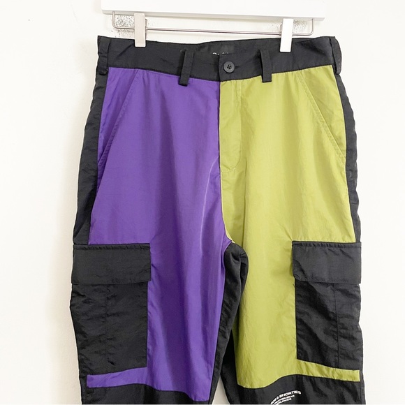 40s & Shorties Color Block Nylon Cargo Pants Utility Green Purple Black Moto - Picture 2 of 11